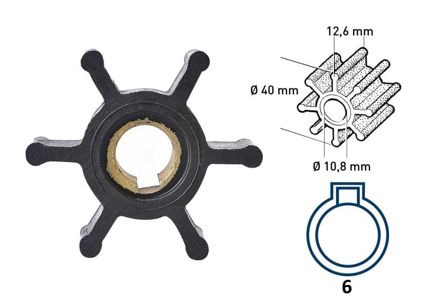 Impeller neoprene 6 blades type 6 inner-Ø 10.8 mm Image 1 of 5