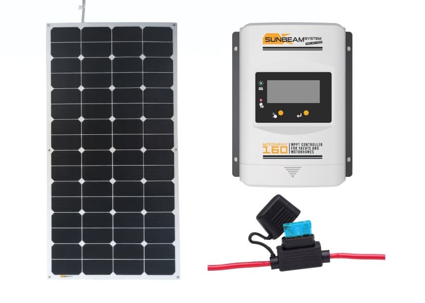 SUNBEAM SET Tough Flush Solar Panel 111 W including MPPT Moonray160 Charge Regulator, Fuse and Holder Image 1 of 8